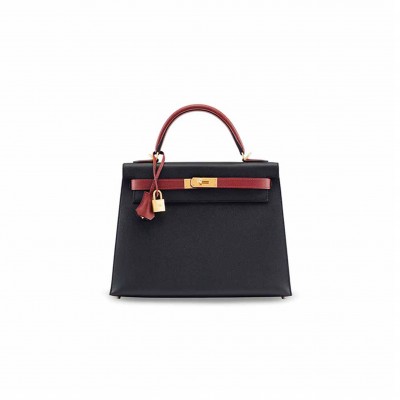 HERMÈS MASTER BLACK & ROUGE H EPSOMKELLY 28 GOLD HARDWARE (28*22*10cm) 